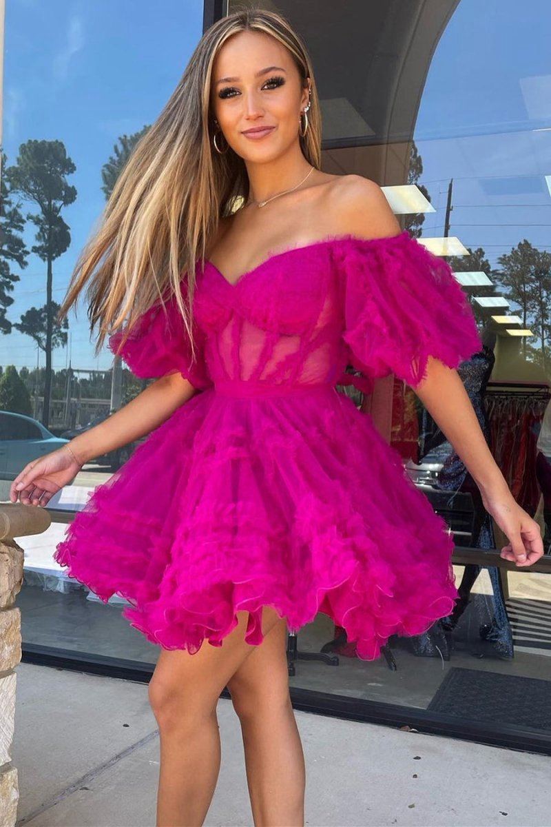 A-line Off the Shoulder Tulle Homecoming Dresses