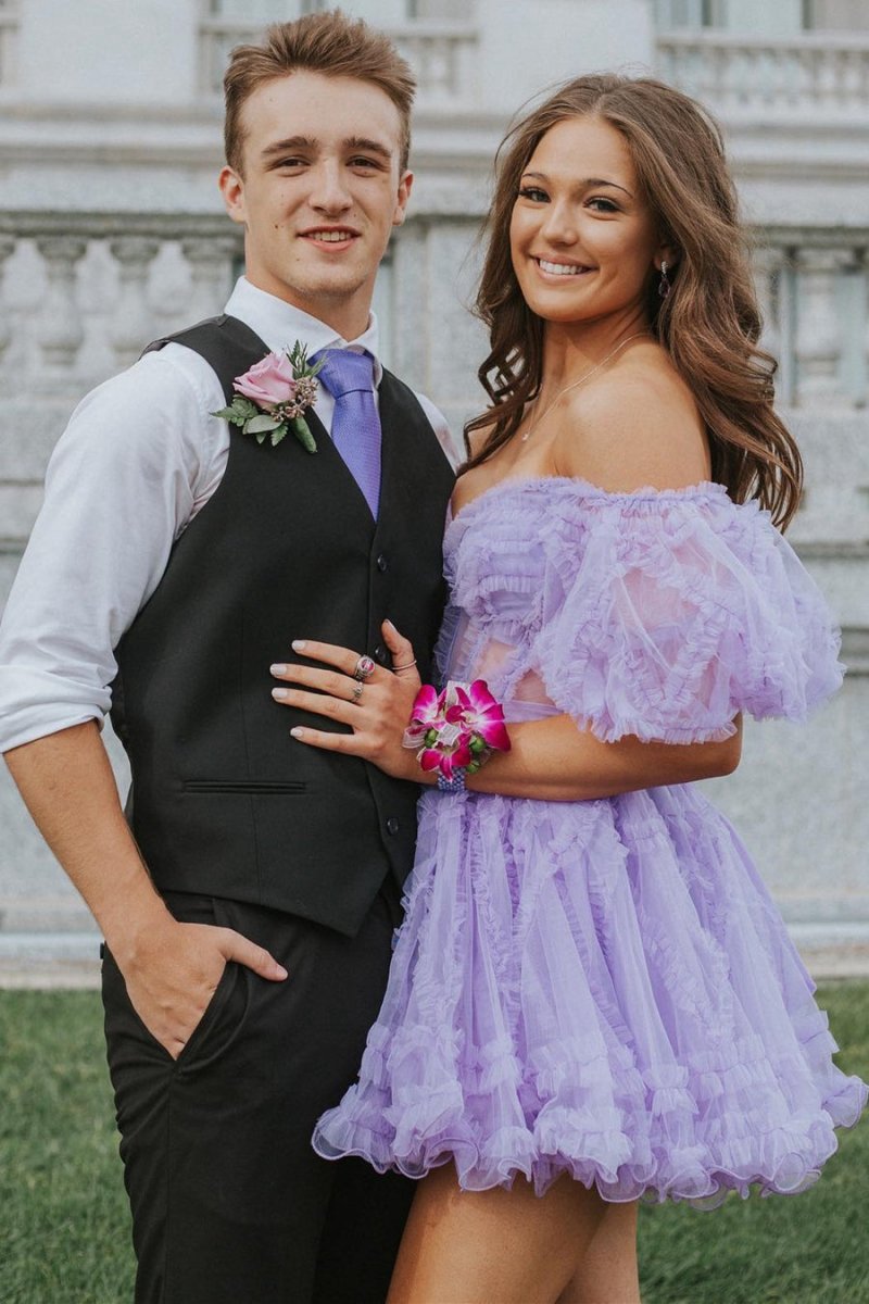 A-line Off the Shoulder Tulle Homecoming Dresses