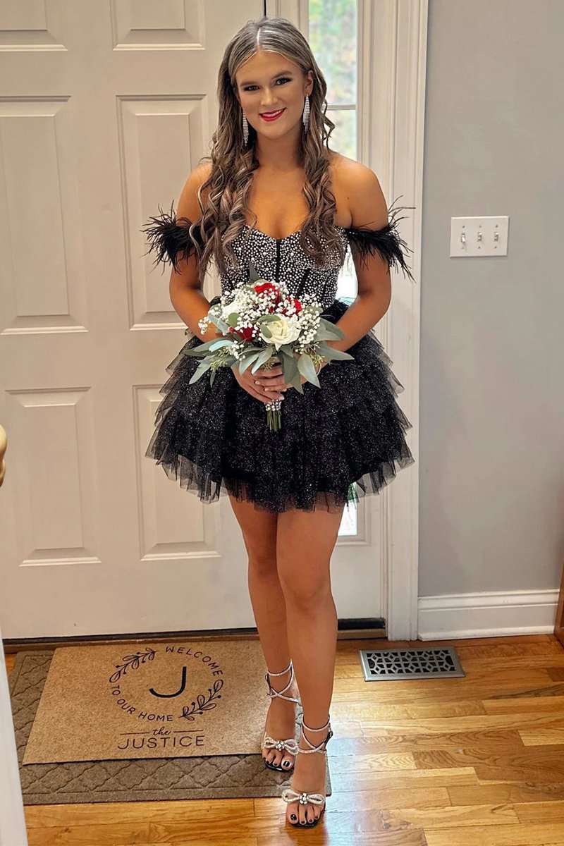 A-line Off the Shoulder Homecoming Dresses with Beading