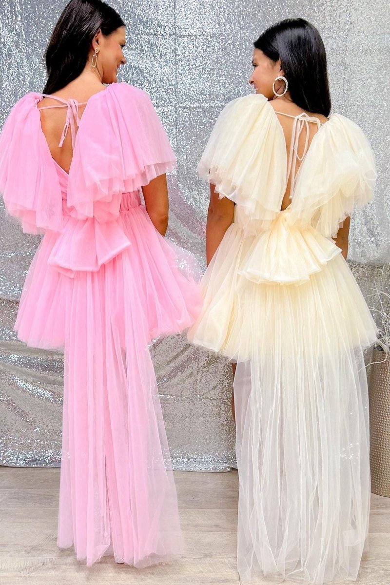 A-line Plunging V Neck Tulle Homecoming Dresses