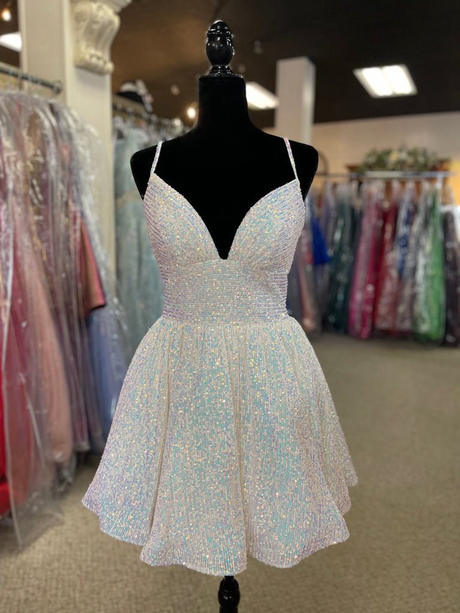 A-line V Neck Sequins Homecoming Dresses