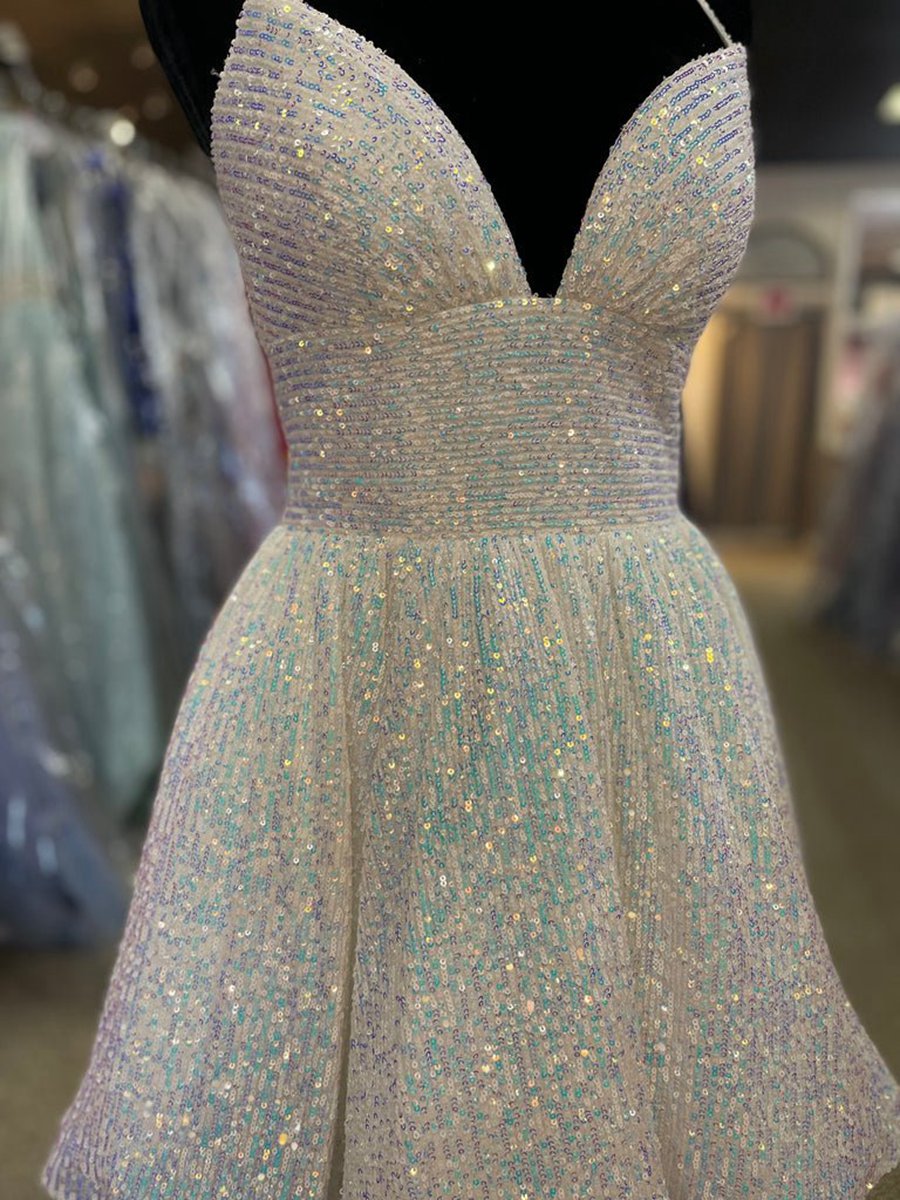 A-line V Neck Sequins Homecoming Dresses
