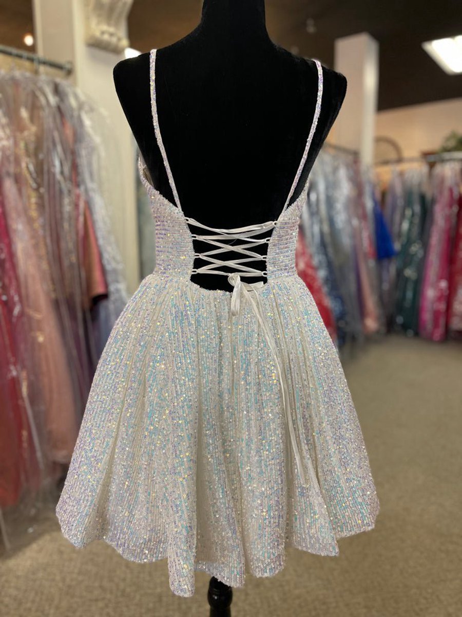 A-line V Neck Sequins Homecoming Dresses