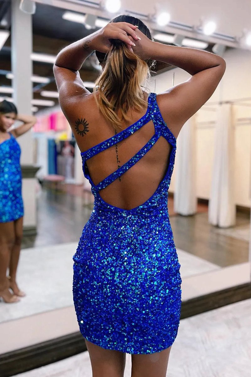 Bodycon One Shoulder Sequins Homecoming Dresses