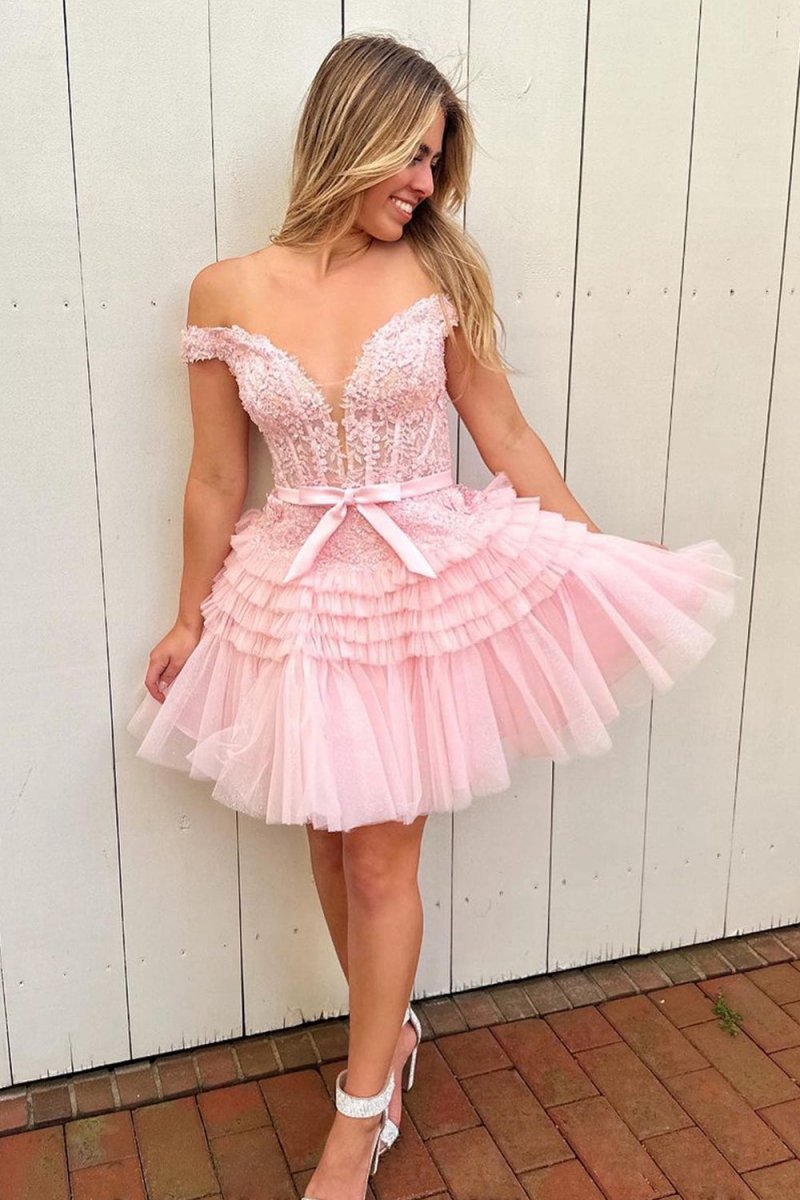 A-line Tulle Tie Short Homecoming Dresses