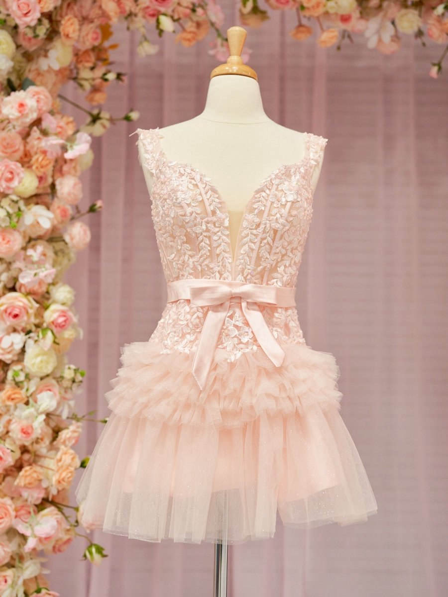 A-line Tulle Tie Short Homecoming Dresses