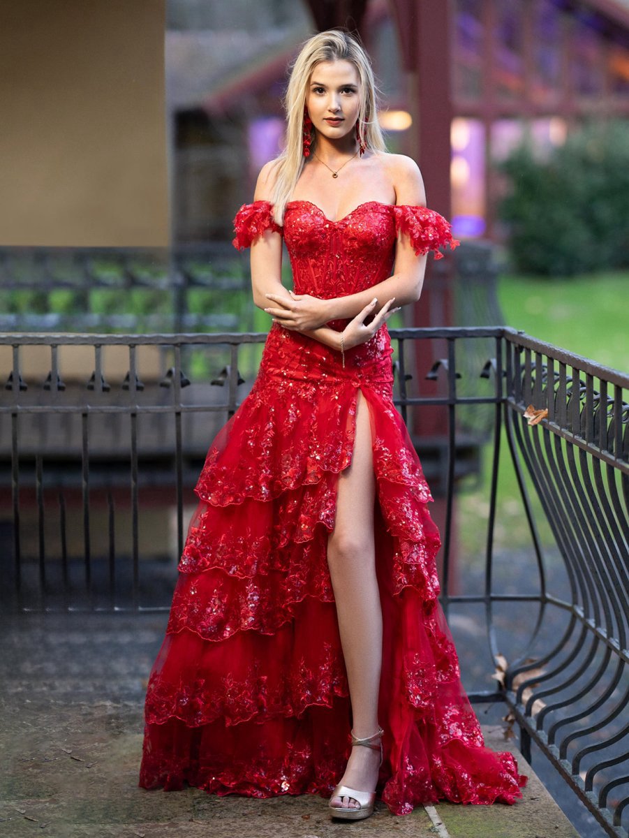 Sheath Off the Shoulder Long Lace Prom Dresses (Lace-up Back)