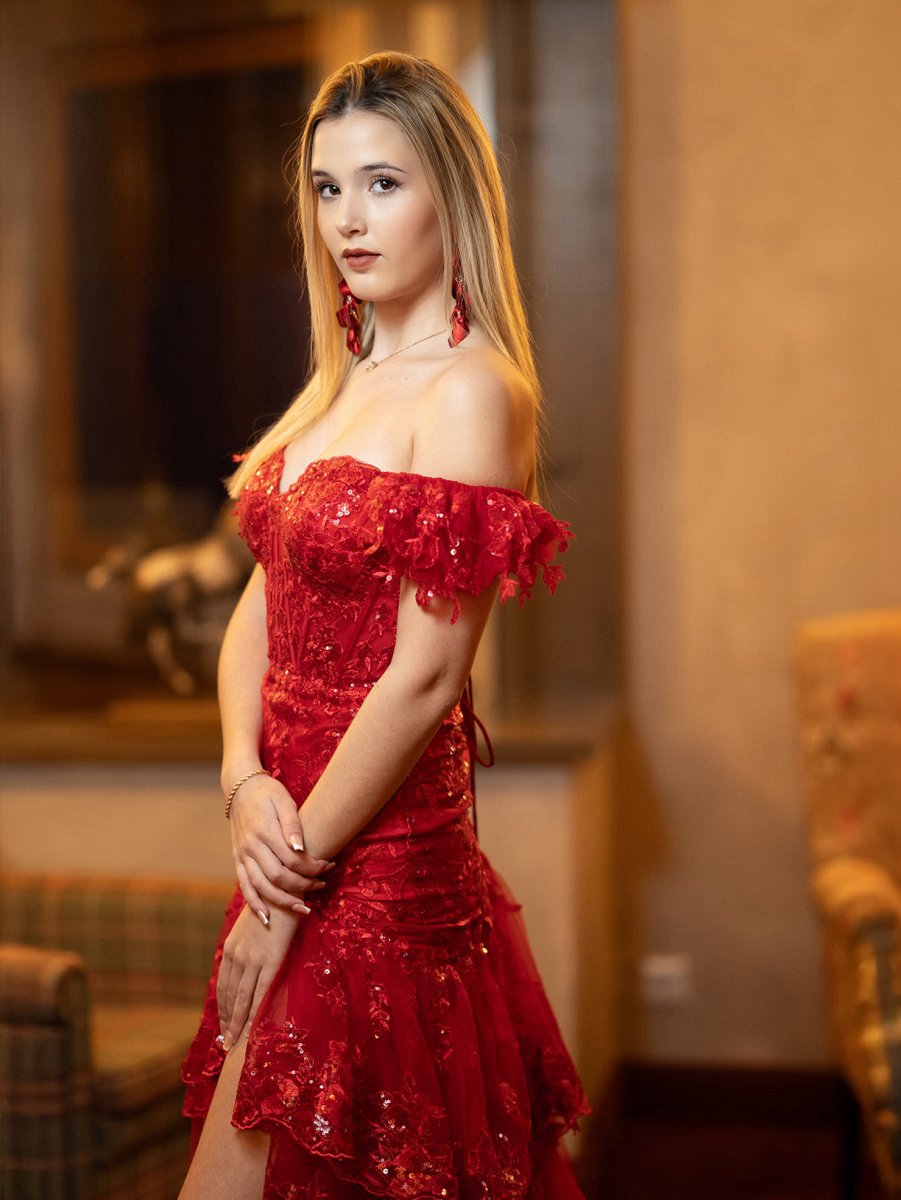Sheath Off the Shoulder Long Lace Prom Dresses (Lace-up Back)