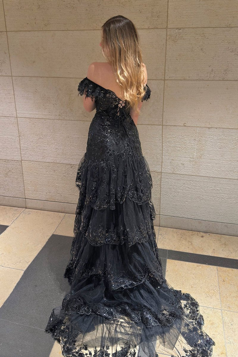 Sheath Off the Shoulder Long Lace Prom Dresses (Lace-up Back)