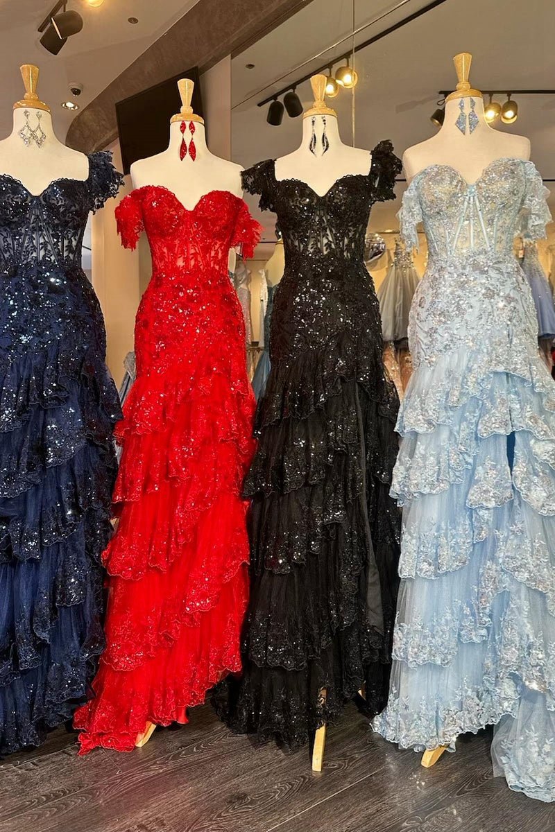 Sheath Off the Shoulder Long Lace Prom Dresses (Lace-up Back)