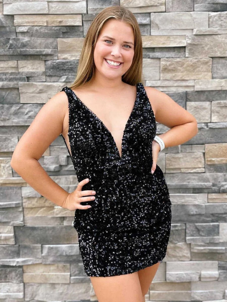 Bodycon V Neck Sequins Homecoming Dresses