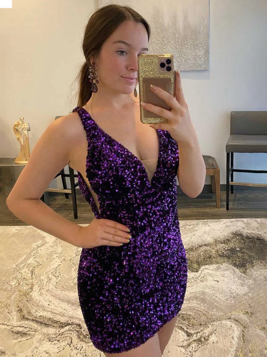 Bodycon V Neck Sequins Homecoming Dresses