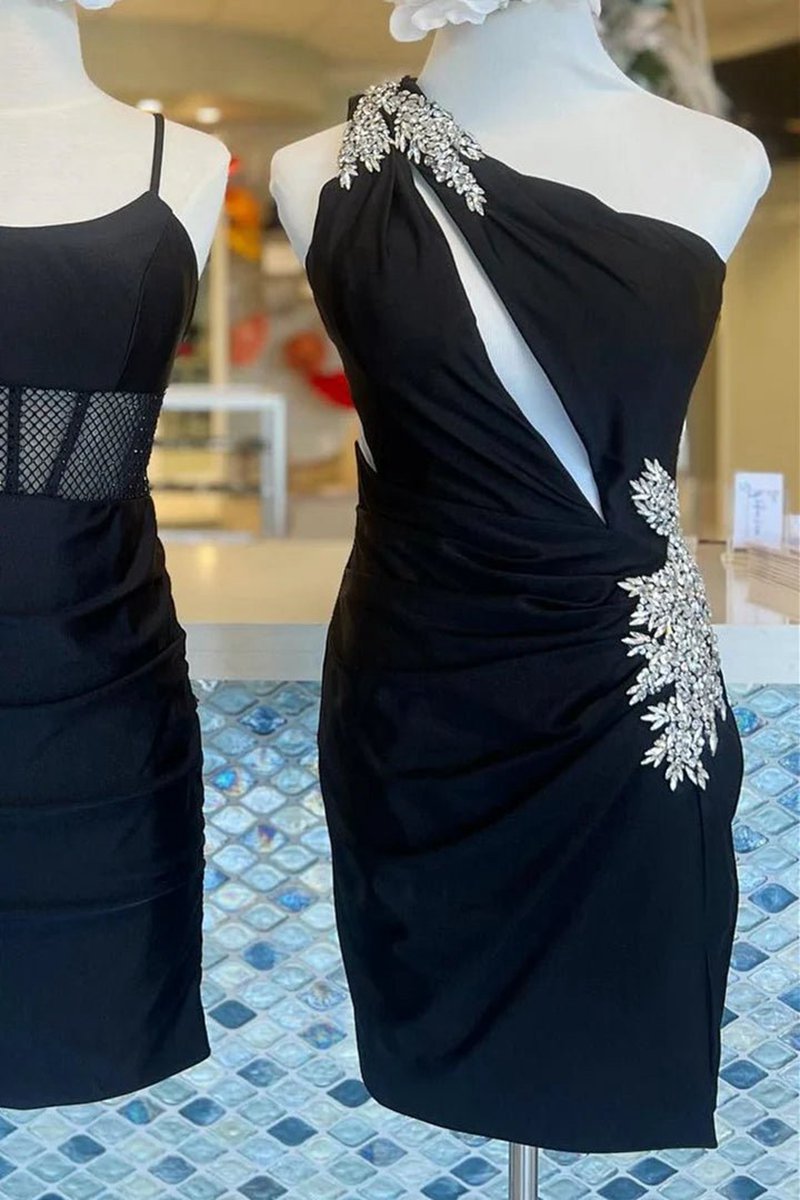 Sheath One Shoulder Pleated Satin Homecoming Dresses