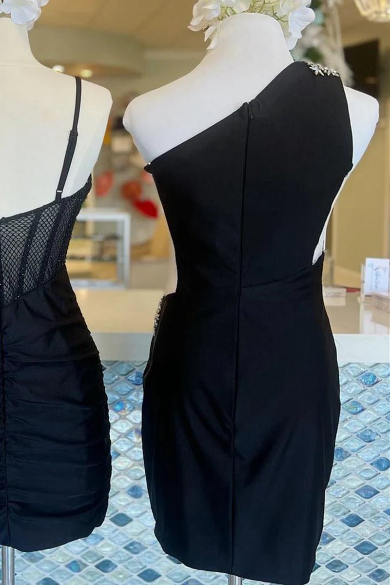 Sheath One Shoulder Pleated Satin Homecoming Dresses