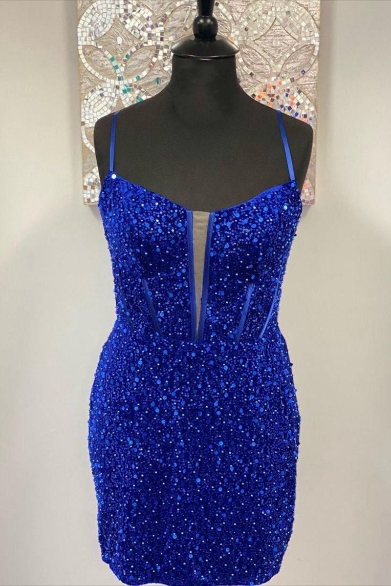 Bodycon Spaghetti Straps Sequins Homecoming Dresses