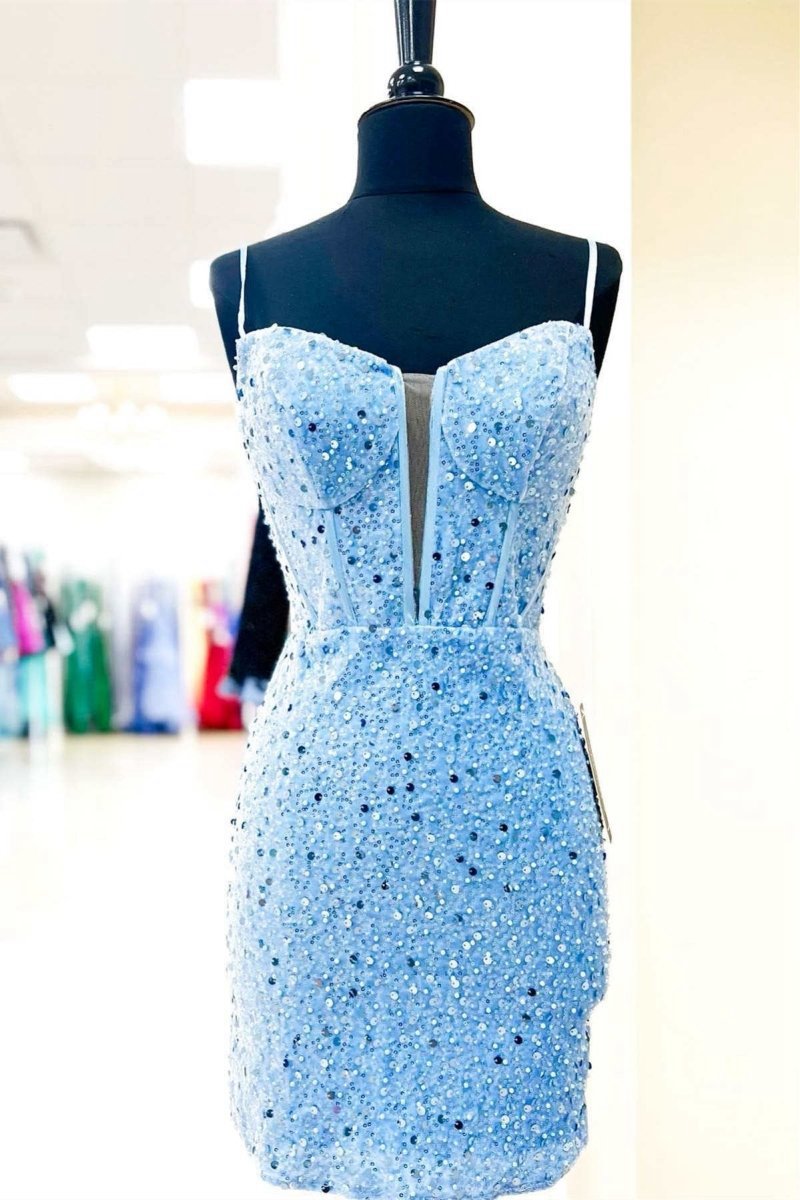 Bodycon Spaghetti Straps Sequins Homecoming Dresses