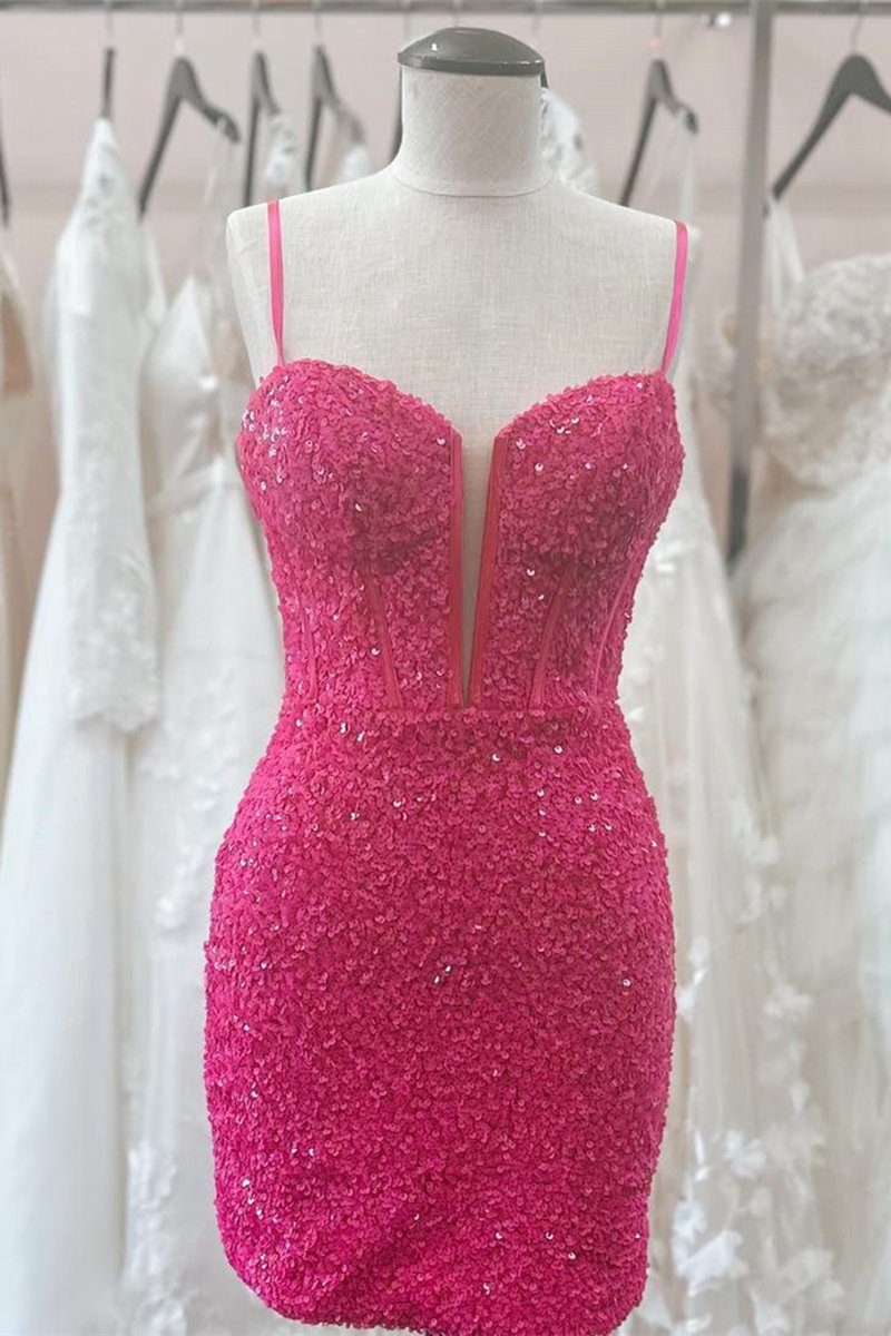 Bodycon Spaghetti Straps Sequins Homecoming Dresses