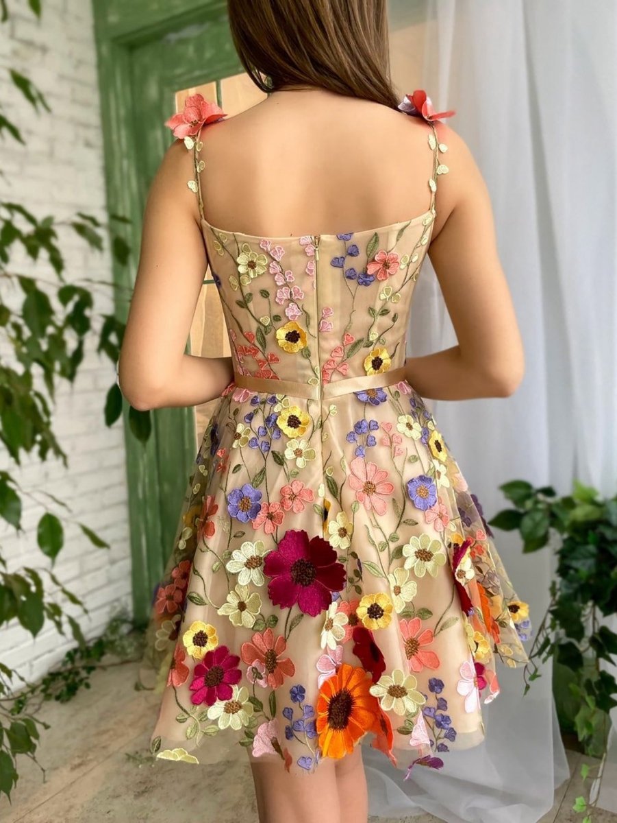 A-line Floral Short Homecoming Dresses with 3D Flowers