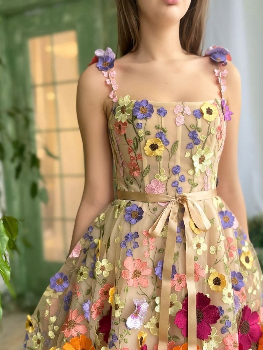 A-line Floral Short Homecoming Dresses with 3D Flowers
