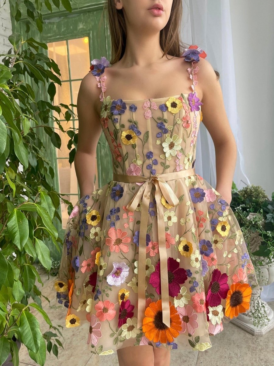 A-line Floral Short Homecoming Dresses with 3D Flowers