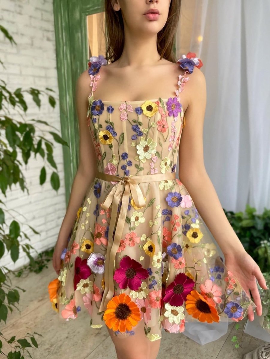 A-line Floral Short Homecoming Dresses with 3D Flowers