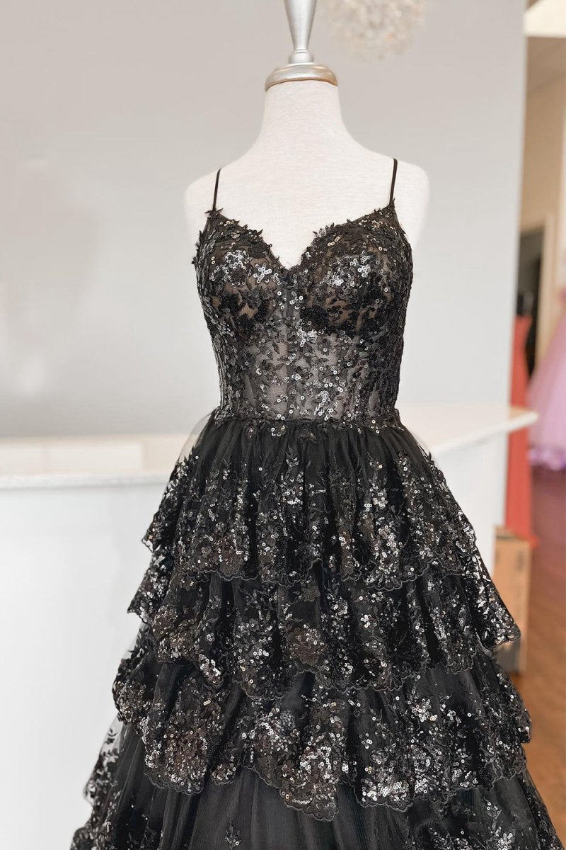 A-line Spaghetti Straps Tie Lace Prom Dresses