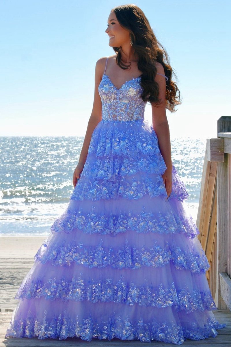 A-line Spaghetti Straps Tie Lace Prom Dresses