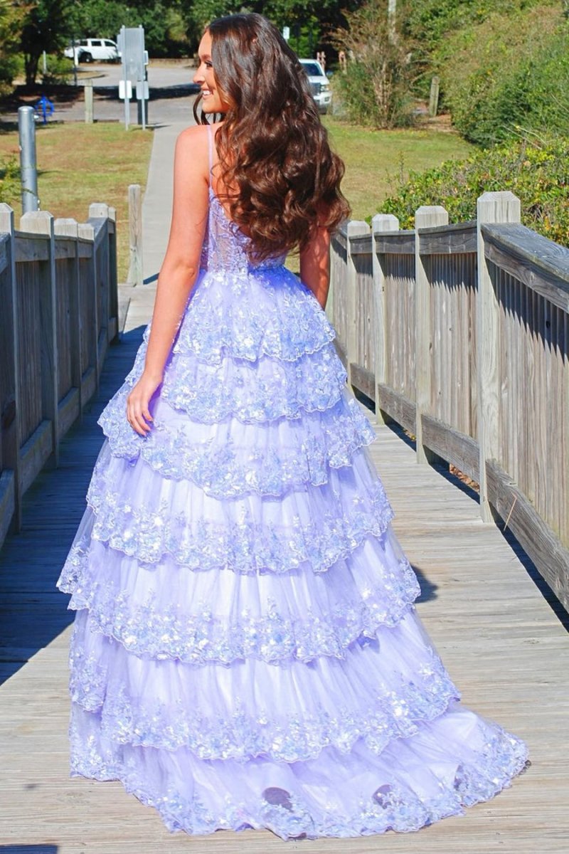 A-line Spaghetti Straps Tie Lace Prom Dresses