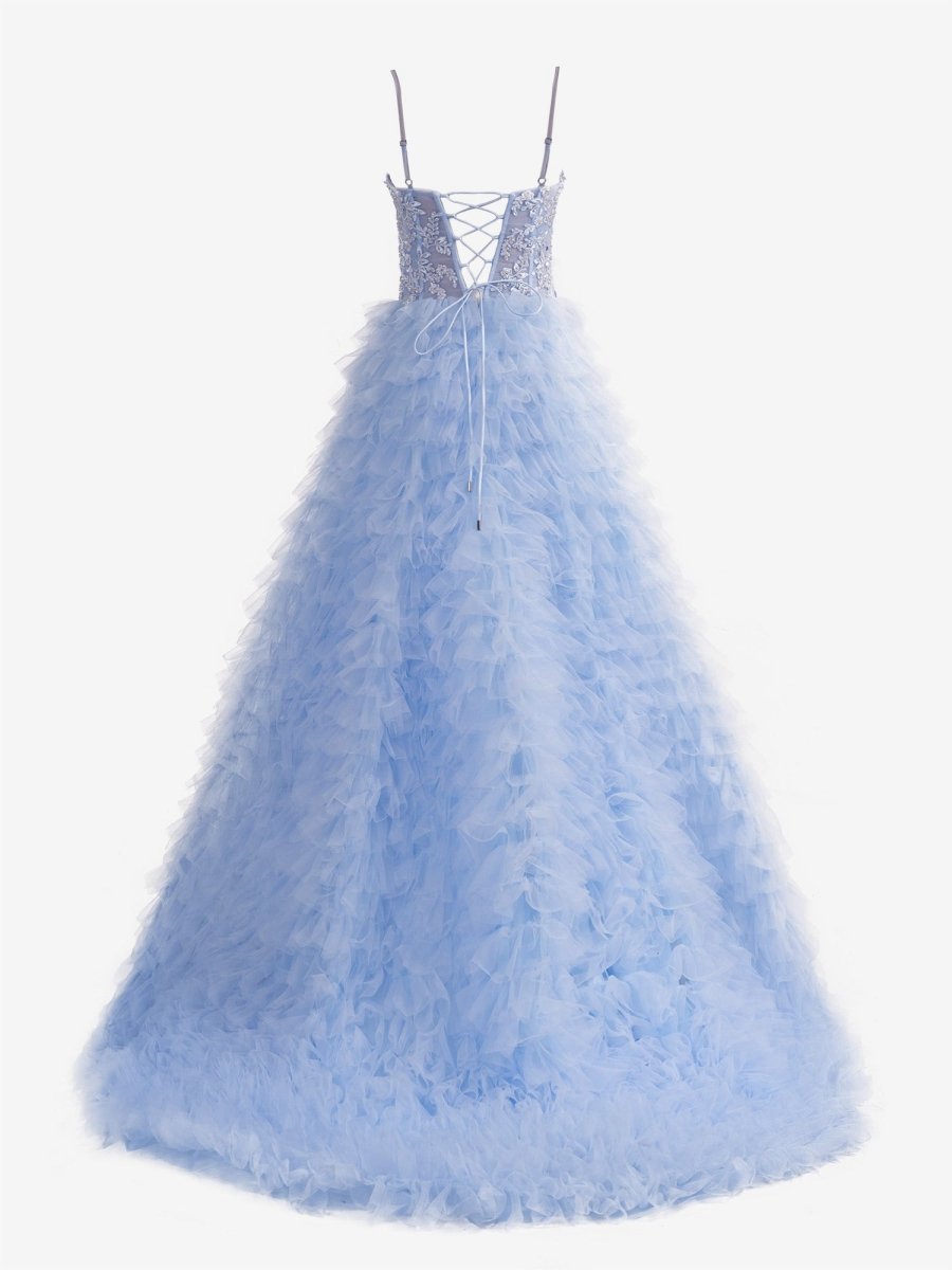 A-line Tie Sequins Tulle Long Prom Dresses