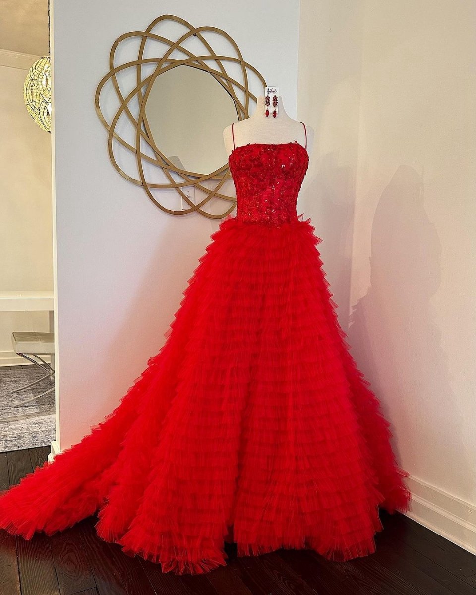 A-line Tie Sequins Tulle Long Prom Dresses