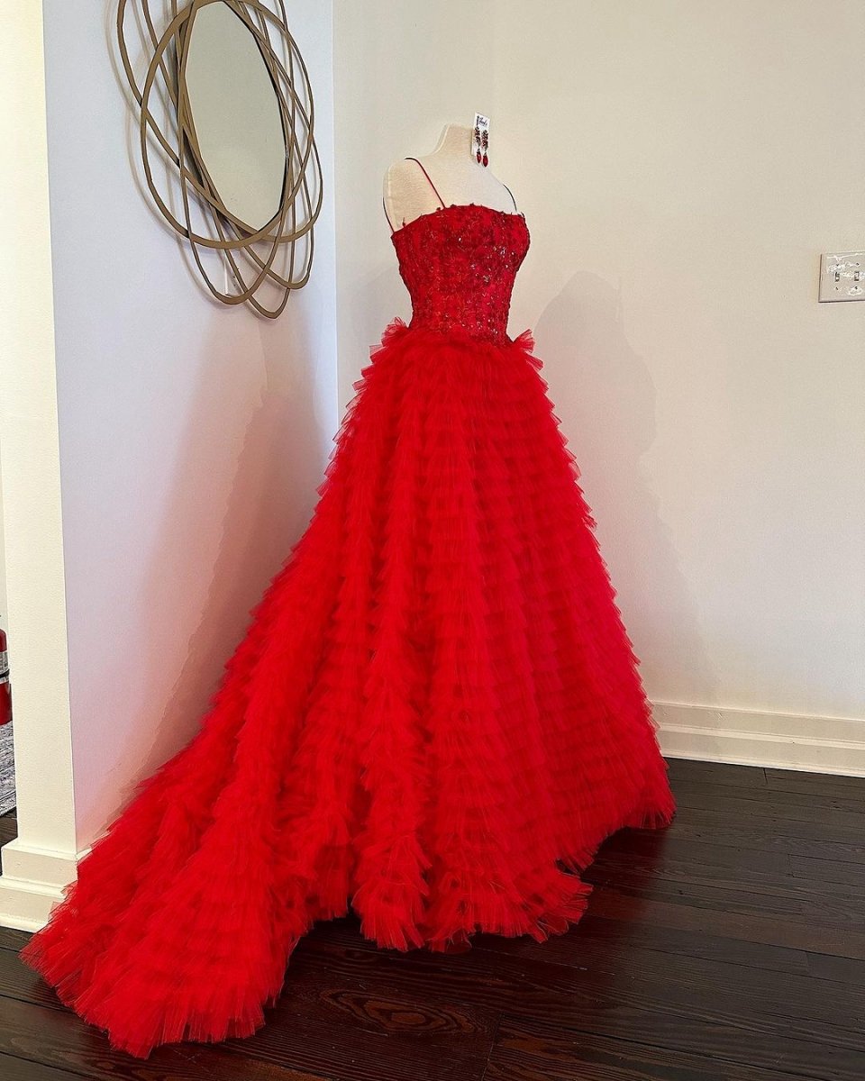 A-line Tie Sequins Tulle Long Prom Dresses