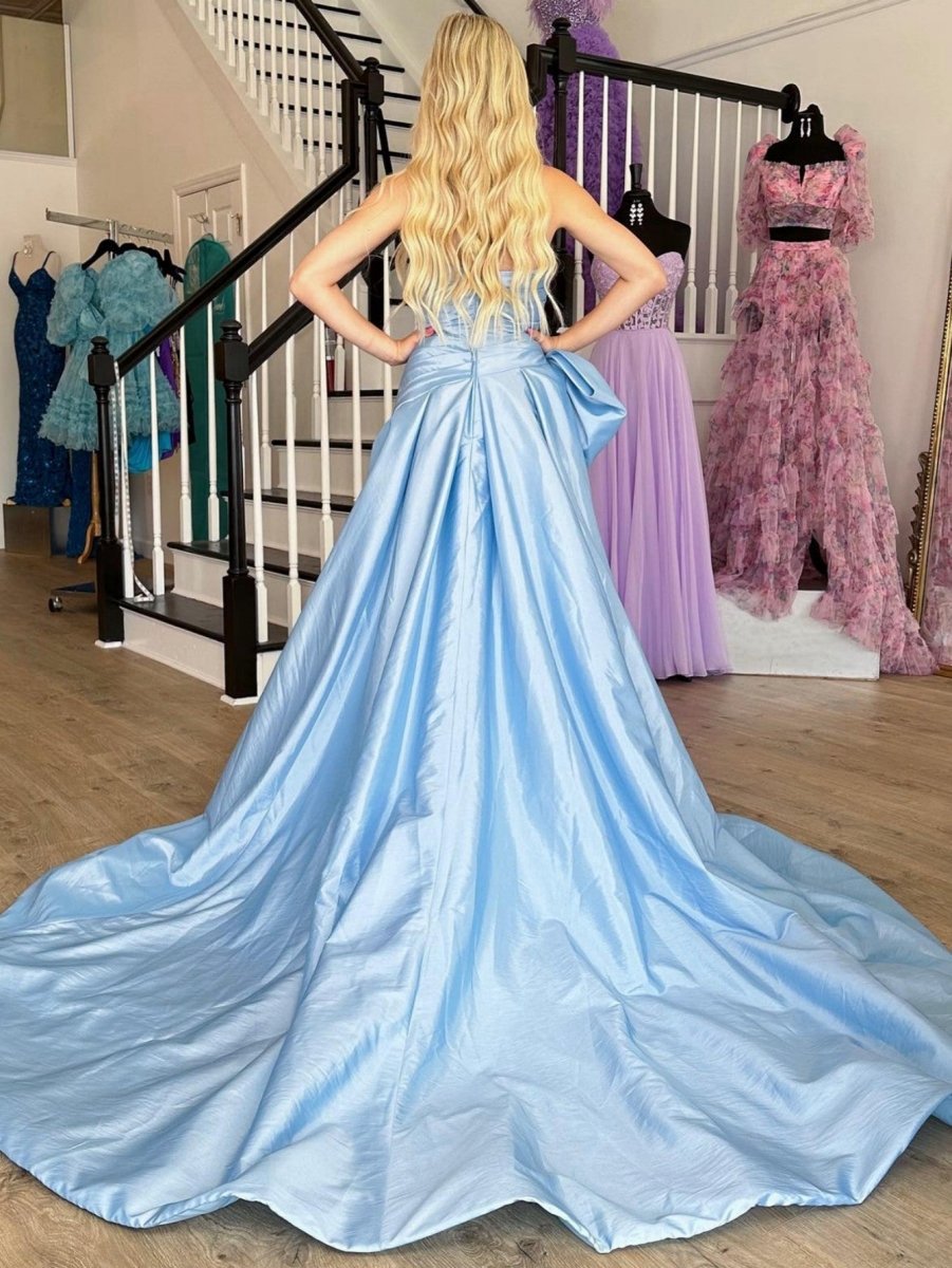 A-line Strapless Taffeta Long Prom Dresses with Slit