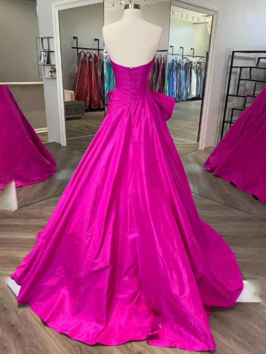A-line Strapless Taffeta Long Prom Dresses with Slit