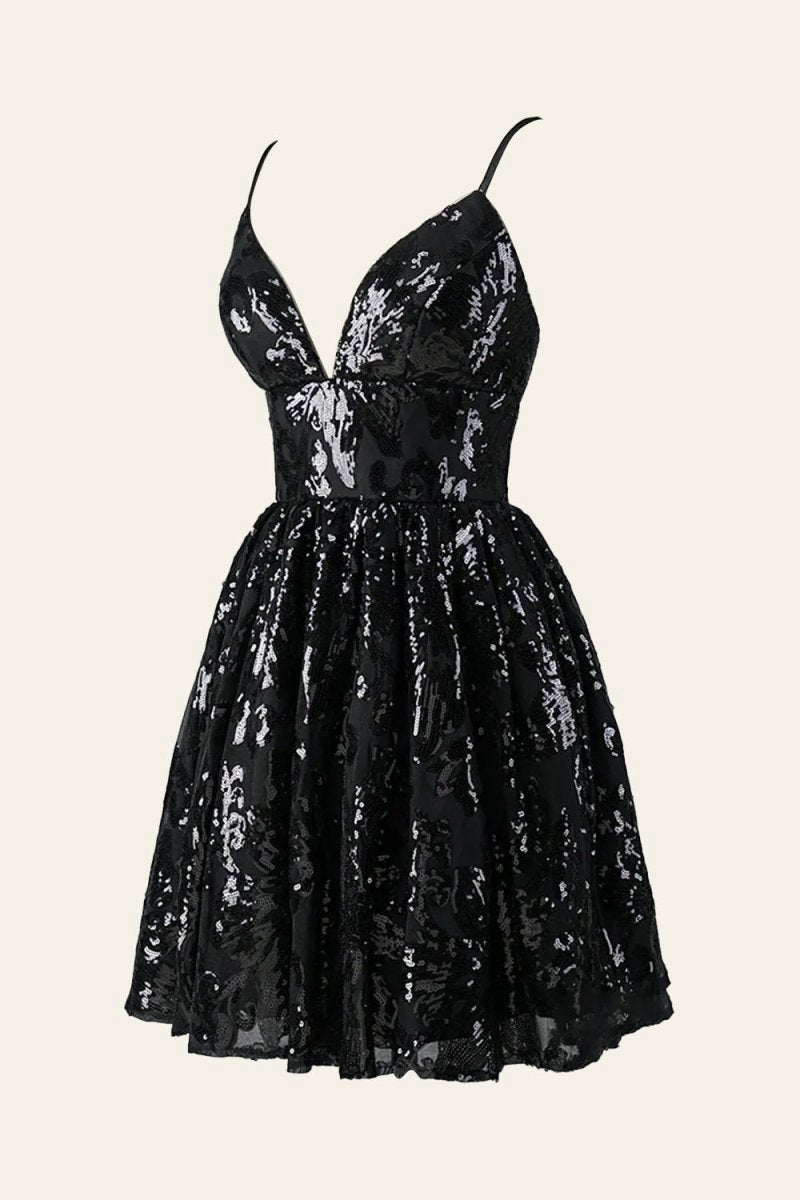 A-line Spaghetti Straps V Neck Lace Homecoming Dresses