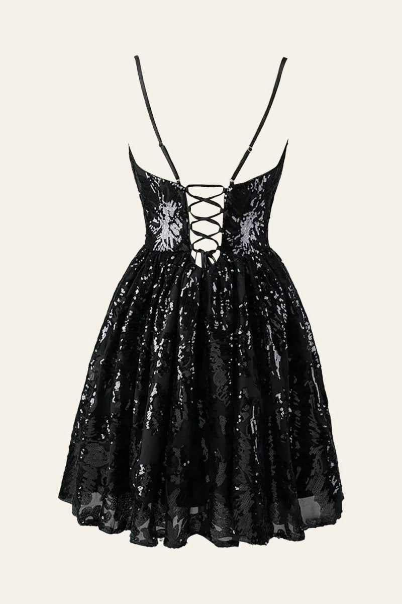 A-line Spaghetti Straps V Neck Lace Homecoming Dresses