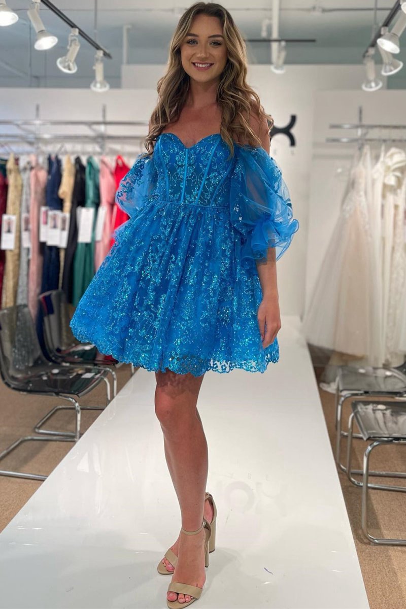 A-line Sweetheart Sequined Lace Homecoming Dresses