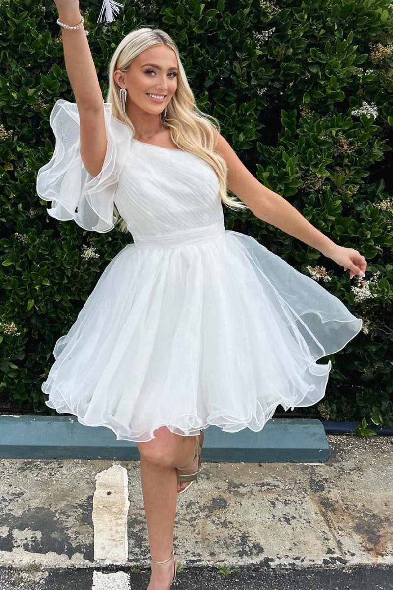 A-line One Shoulder Organza Homecoming Dresses