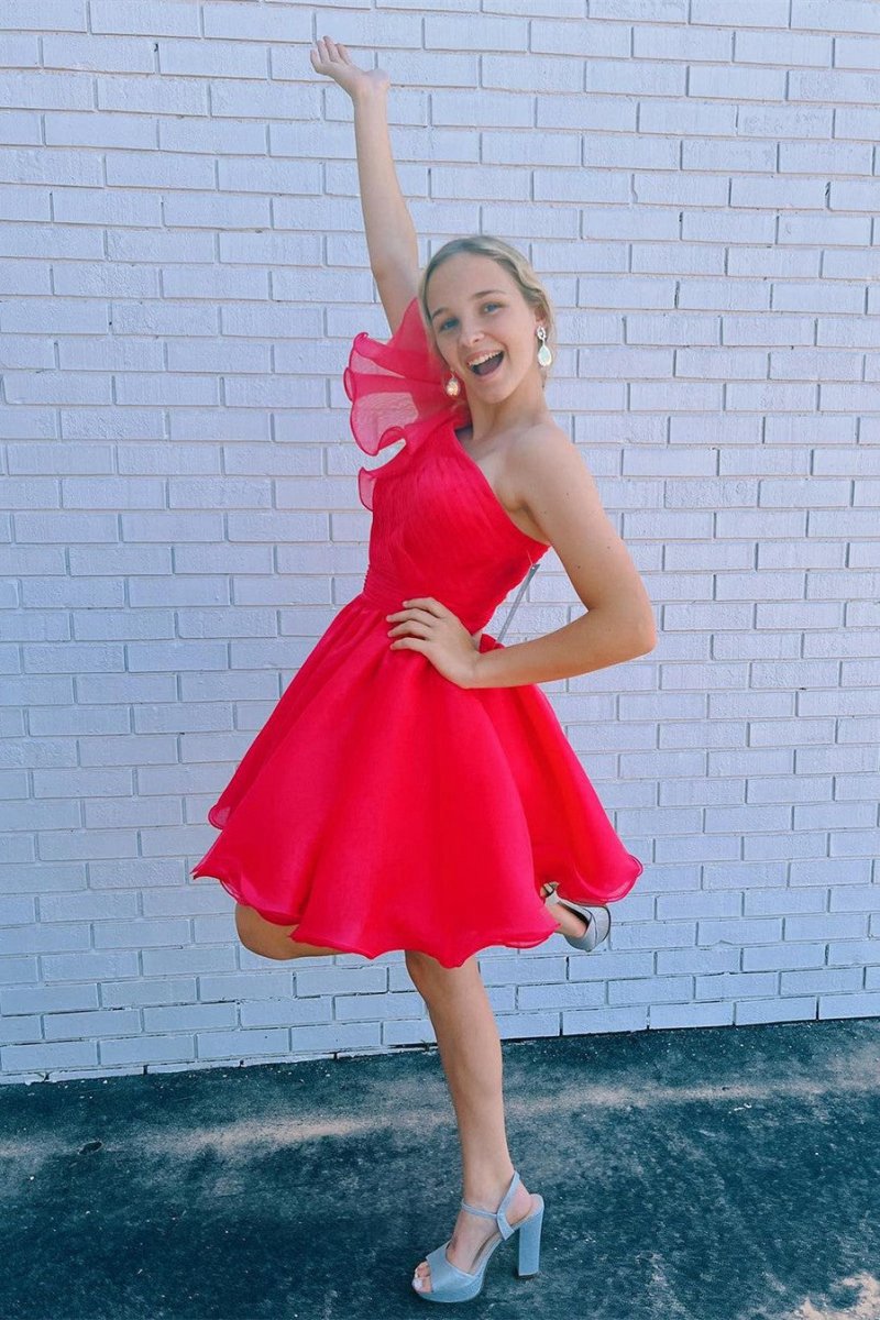 A-line One Shoulder Organza Homecoming Dresses