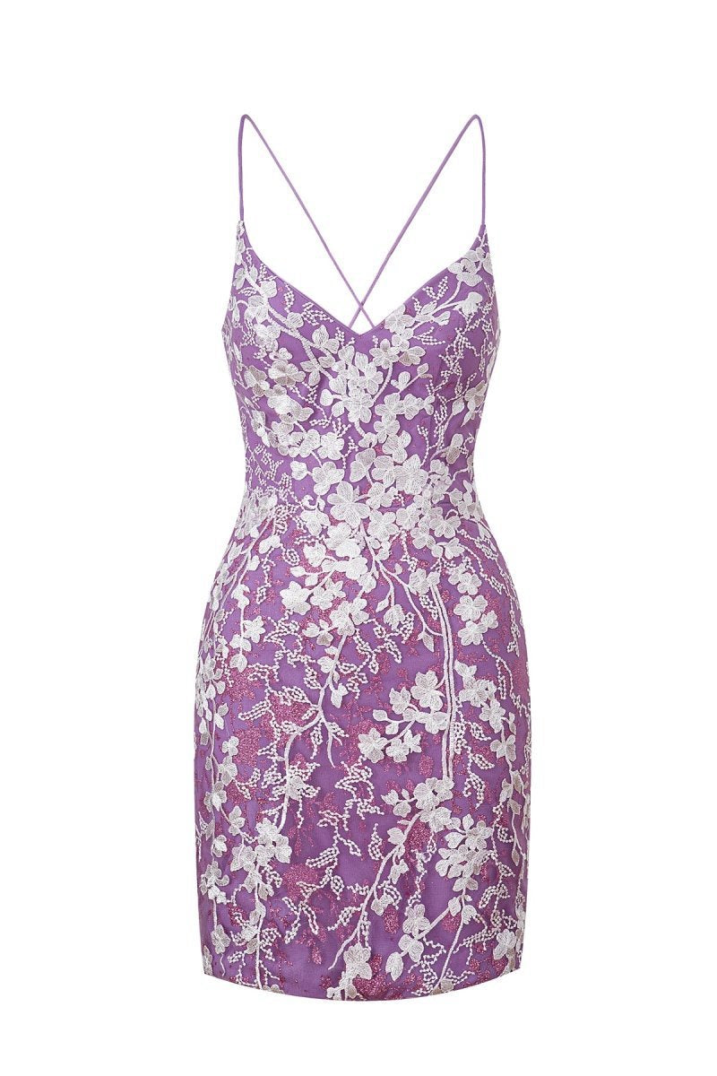 Sheath Short Spaghetti Straps Lace Homecoming Dresses