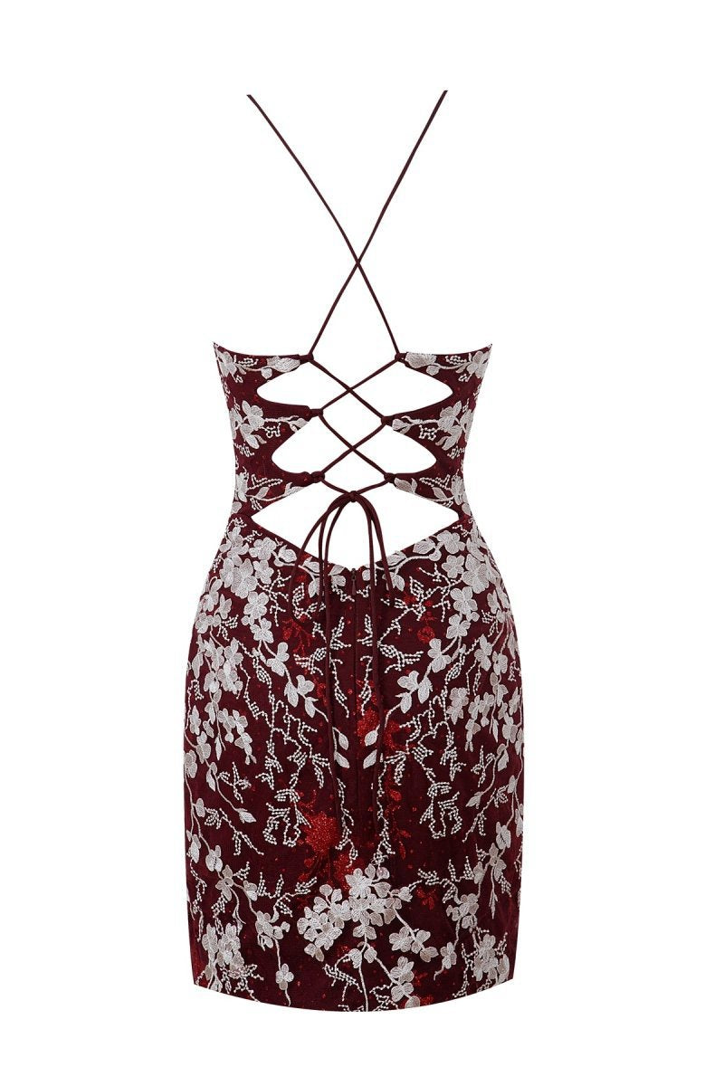 Sheath Short Spaghetti Straps Lace Homecoming Dresses