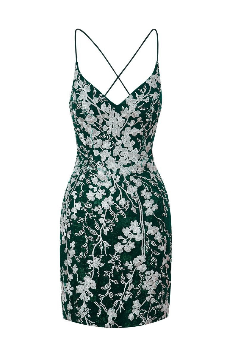 Sheath Short Spaghetti Straps Lace Homecoming Dresses