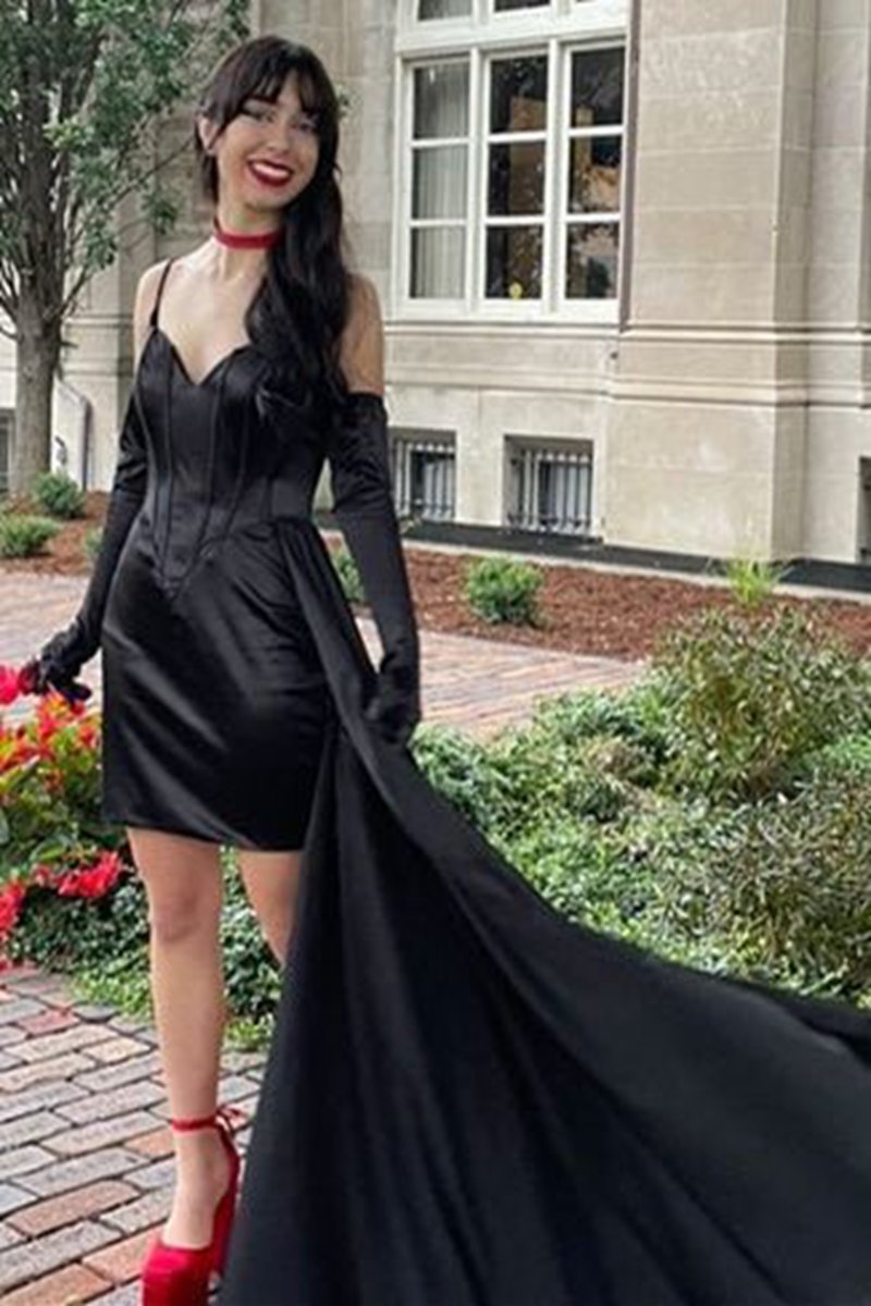 Sheath Spaghetti Straps Homecoming Dresses with Side Train