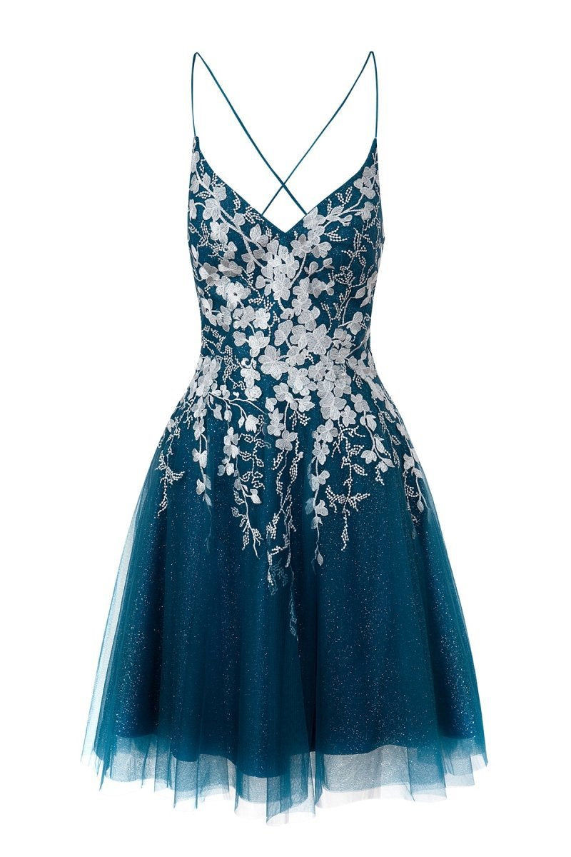 Aline Short Glitter Tulle Homecoming Dresses with Appliques