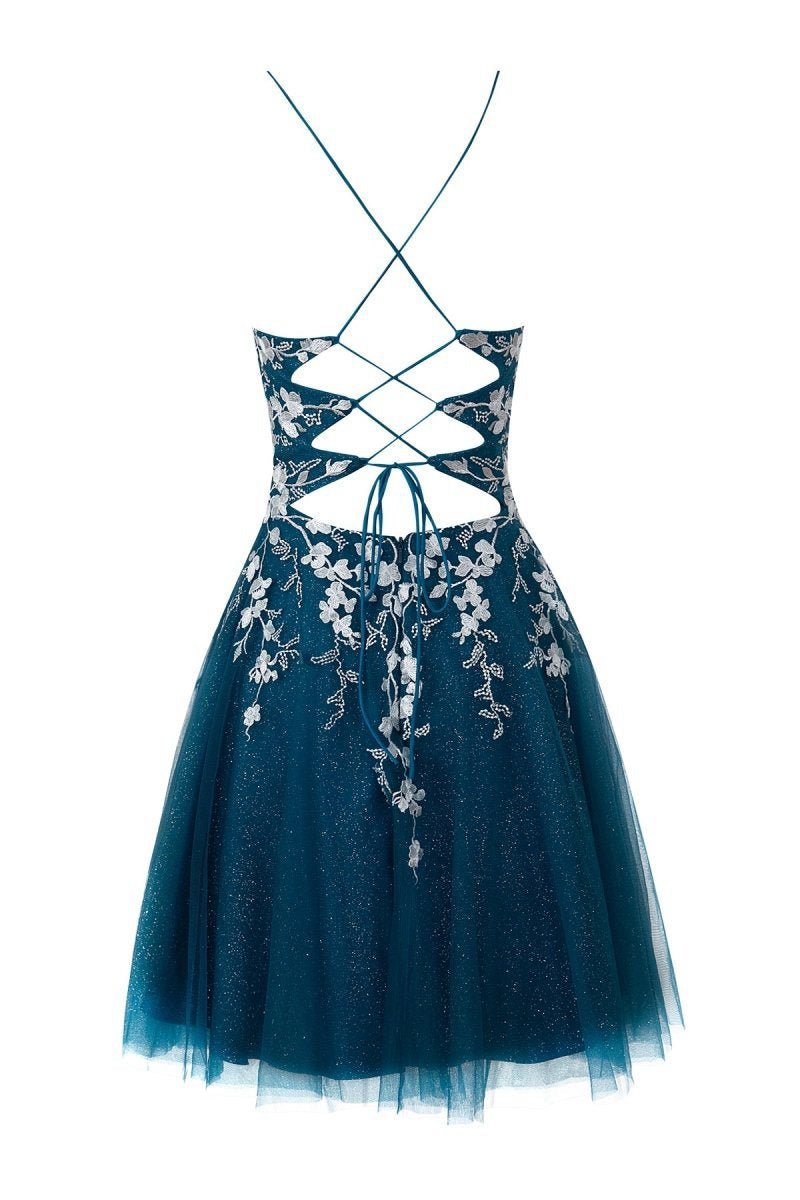 Aline Short Glitter Tulle Homecoming Dresses with Appliques