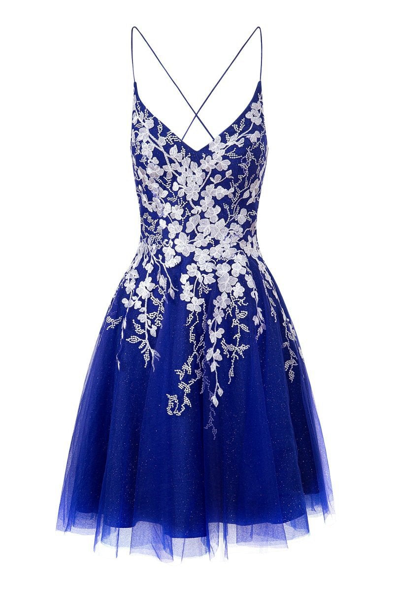 Aline Short Glitter Tulle Homecoming Dresses with Appliques