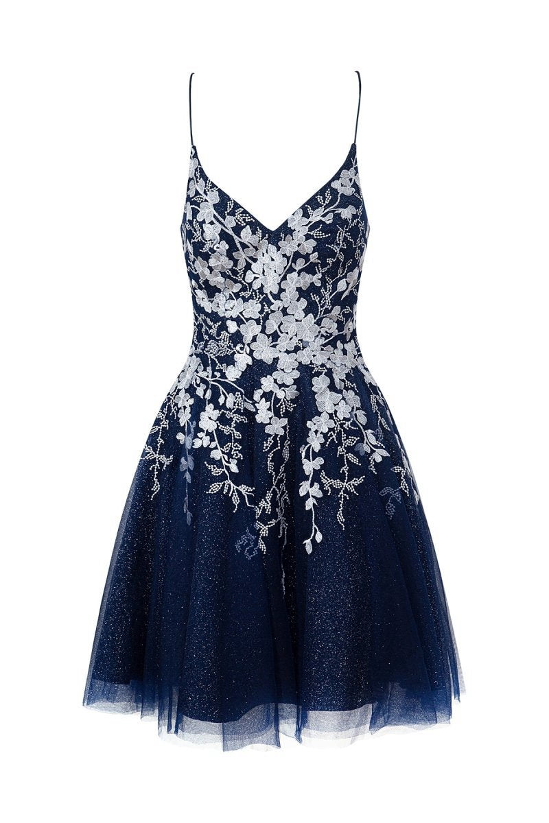 Aline Short Glitter Tulle Homecoming Dresses with Appliques