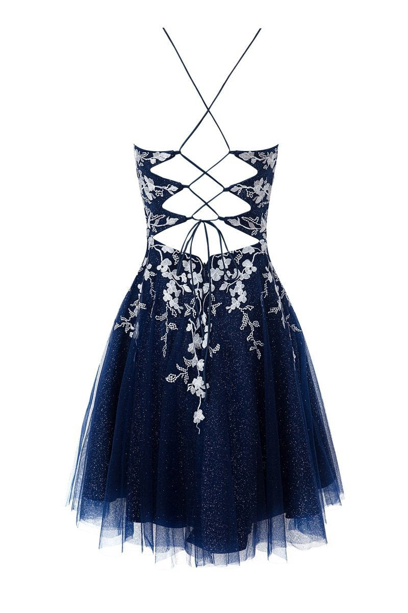Aline Short Glitter Tulle Homecoming Dresses with Appliques