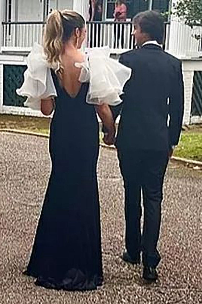 Mermaid V Neck Velvet Prom Dresses with Slit