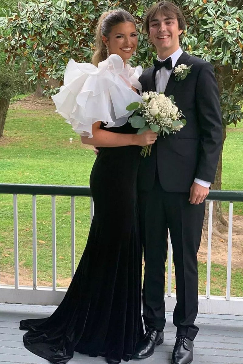 Mermaid V Neck Velvet Prom Dresses with Slit