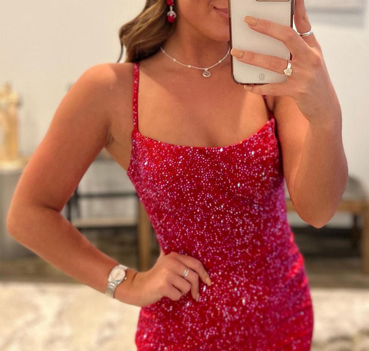 Sheath Beaded Satin Homecoming Dresses with Slit